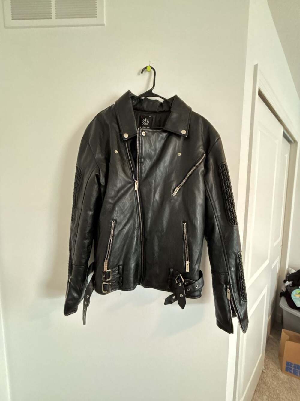 Imperious Original Apparel Black Faux Leather Moto Biker Jacket Size L